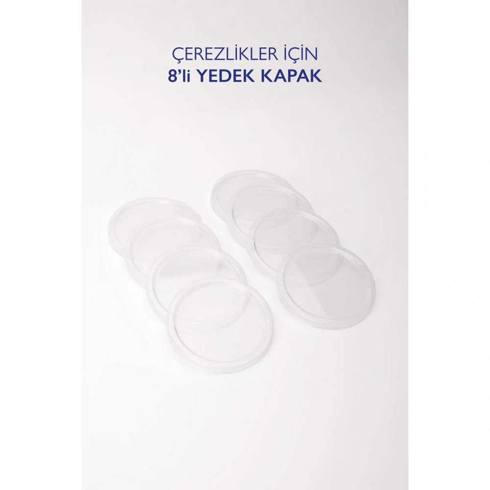 Emaylab 8’li Yedek Mika Kapaklar - Emaye Çerezlik, Kahvaltılık, Reçellik, Zeytinlik Ve Sunumluklar Için 8cm görseli 5