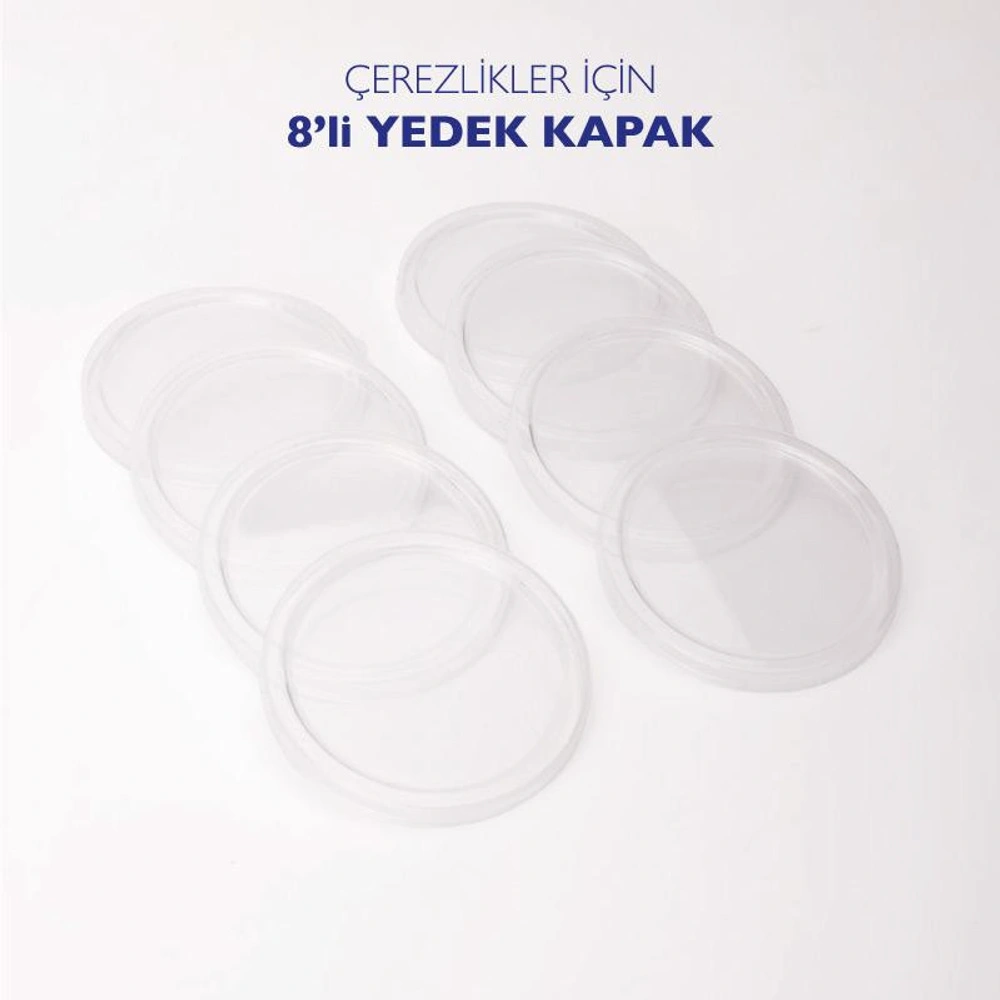 Emaylab 8’li Yedek Mika Kapaklar - Emaye Çerezlik, Kahvaltılık, Reçellik, Zeytinlik Ve Sunumluklar Için 8cm görseli 1