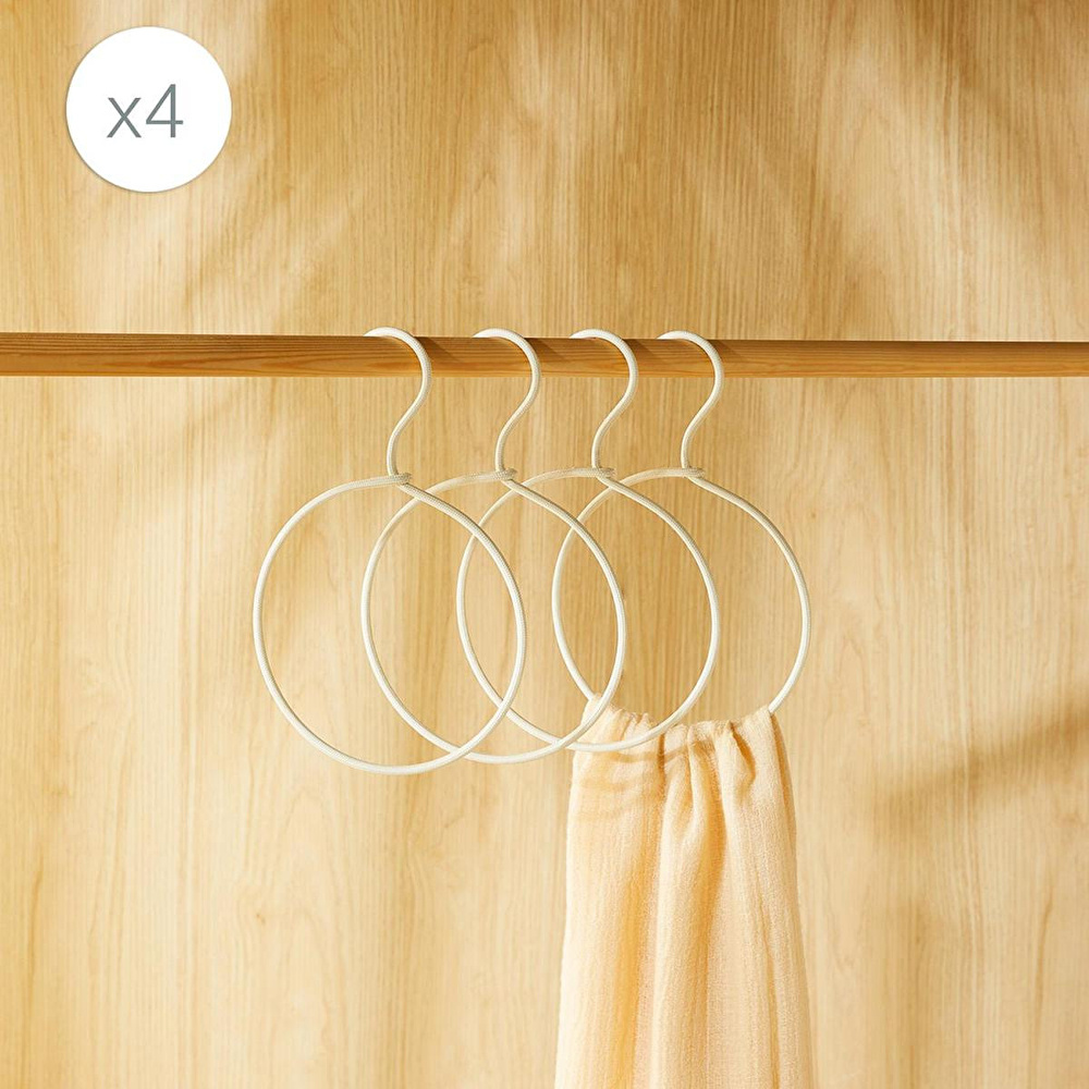 Ocean Home Textile 4'lü Halka Ekru Renk Kumaş Kaplı Metal Aksesuar Askısı 24.5 X 16 X 0.5 Cm görseli 1