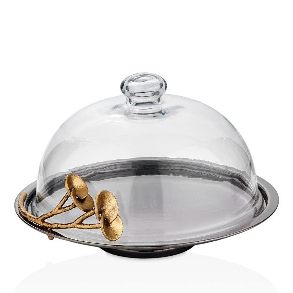 Cornella Rose Kapaklı Kek Fanusu Silver - Gold Çap:29 Cm X Boy:18 Cm görseli 4
