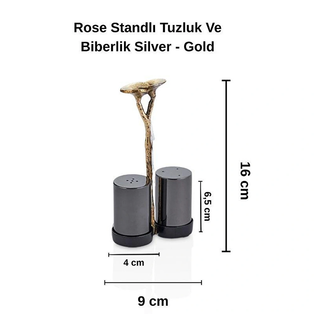 Cornella Rose Standlı Tuzluk Ve Biberlik Silver - Gold görseli 4