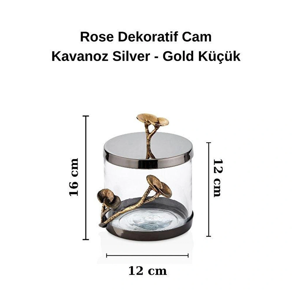 Cornella Rose Dekoratif Cam Kavanoz Silver - Gold Küçük Ağız:12 Cm X Boy:12 Cm X Tüm:16 Cm görseli 5