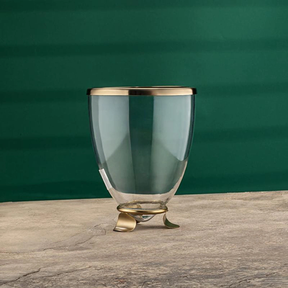 Cornella Line Dekoratif Cam Vazo Gold Büyük Ağız:20 Cm X Boy:25 Cm görseli 1