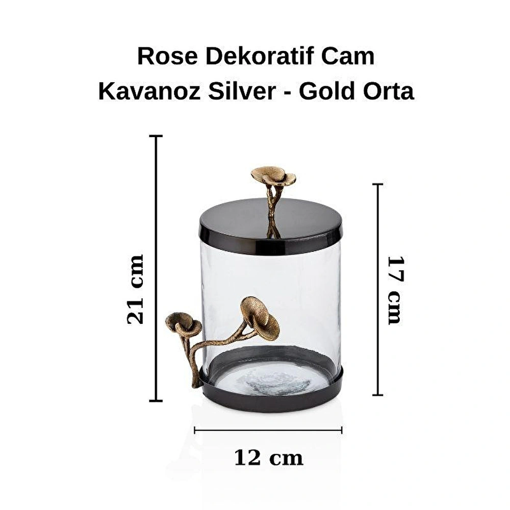 Cornella Rose Dekoratif Cam Kavanoz Silver - Gold Orta Ağız:12 Cm X Boy:17 Cm X Tüm:21 Cm görseli 4
