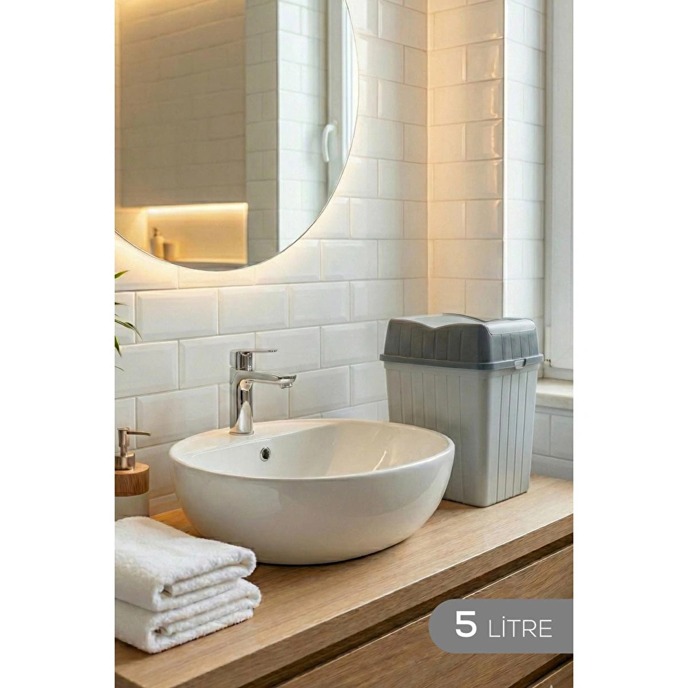 Vienev Çift Kapaklı Çöp Kovası 5 Lt Gri - Banyo Mutfak görseli 1