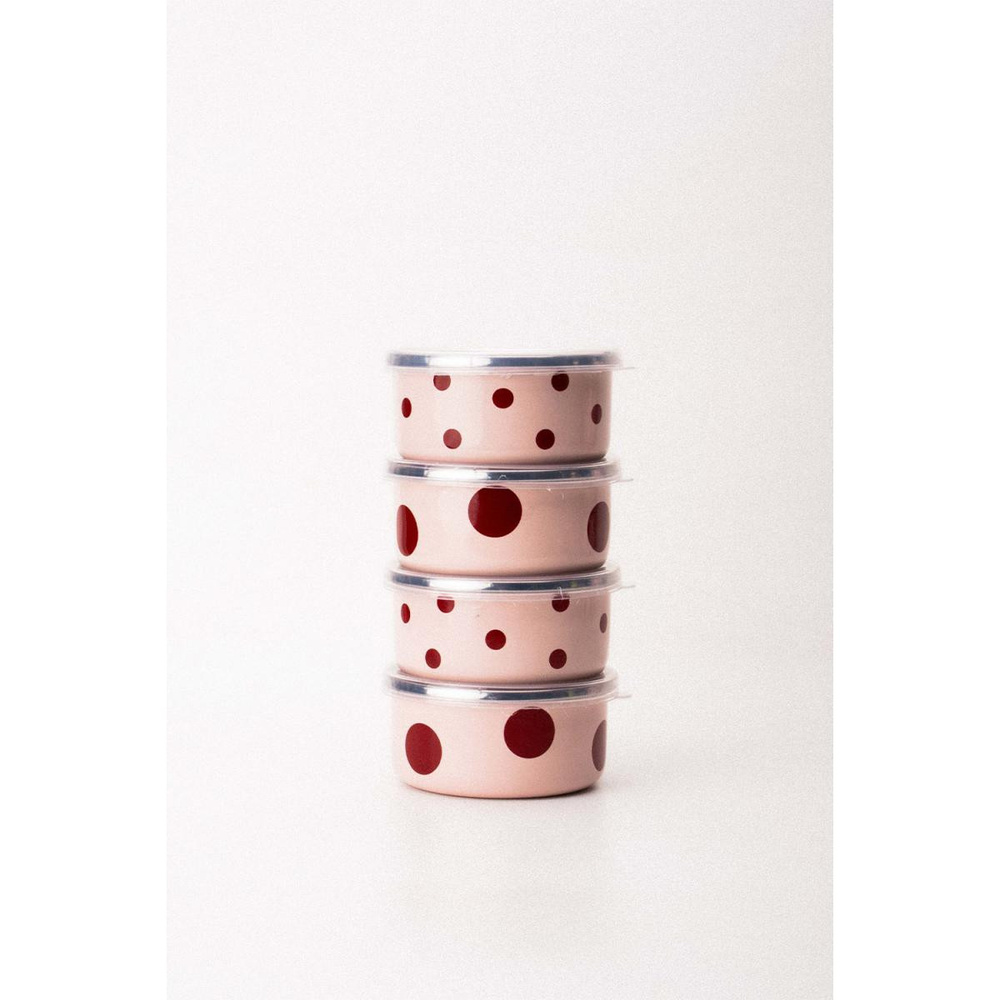 Emaylabxpeppythings Cherry Emaye 4’lü Kapaklı Kase Çerezlik, Kahvaltılık, Reçellik, Zeytinlik, Sunumluk Seti 8cm 200 Ml görseli 4