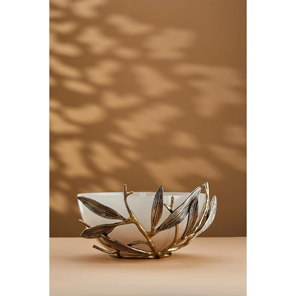 Cornella Ivy Antik Gold Detaylı Krem Ombreli Cam Meyvelik Çap:30 Cm X Boy:15 Cm görseli 1