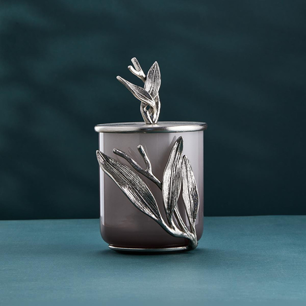 Cornella Ivy Antik Nikel Detaylı Füme Ombreli Cam Kavanoz Büyük Ağız :14 Cm X Boy:16 Cm X Tümü: 27 Cm görseli 1