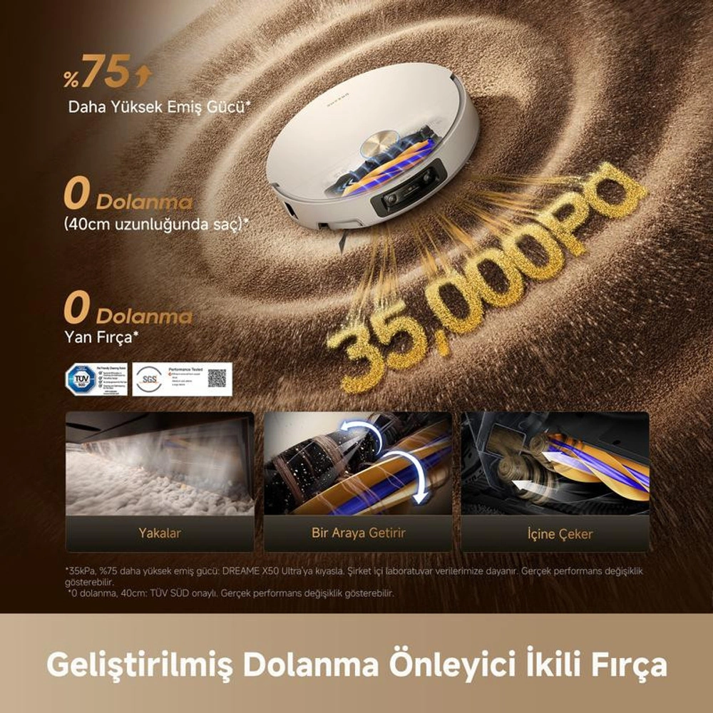Dreame X60 Ultra Complete Robot Süpürge Beyaz, 35.000pa Emiş Gücü görseli 3