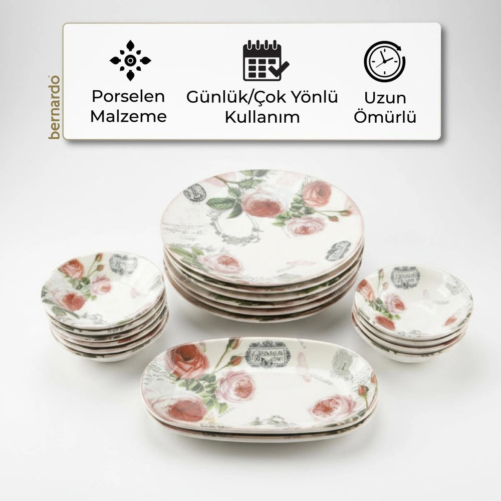 Bernardo Mono Porselen 18 Parça 6 Kişilik Kahvaltı Takımı görseli 5