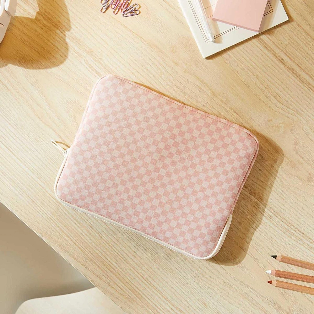 Ocean Home Textile Su İtici Leke Tutmaz Pembe Dama Desen Tablet Taşıma Çantası / Kılıfı 27 X 21 X 2 Cm görseli 3