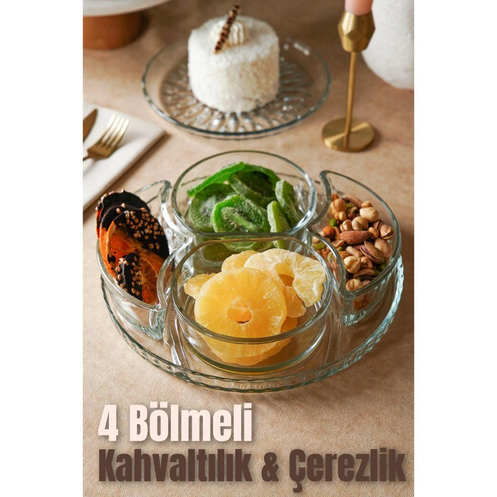 Vienev 4 Bölmeli Cam Kahvaltılık - Çerezlik görseli 1