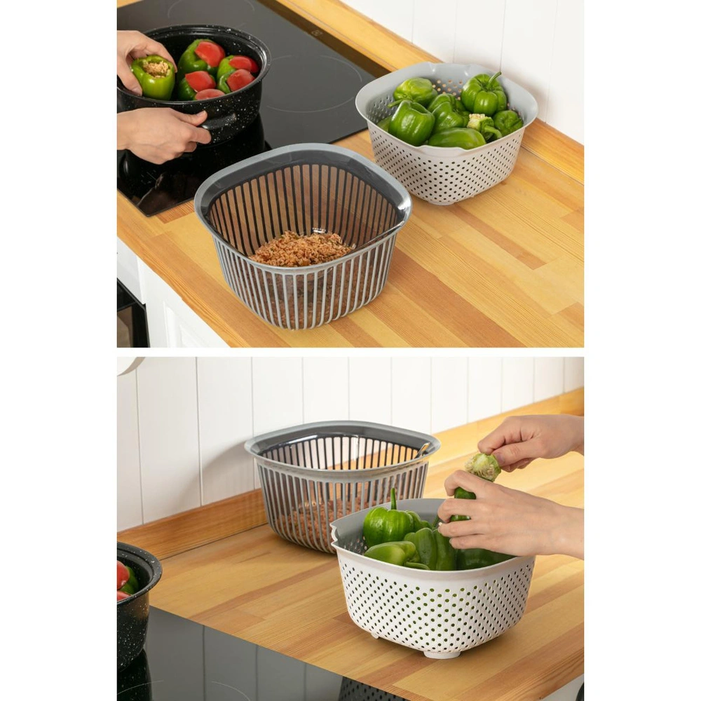 Vienev 4 Litre Kare Kase Ayrı Süzgeçli Antrasit-füme görseli 4