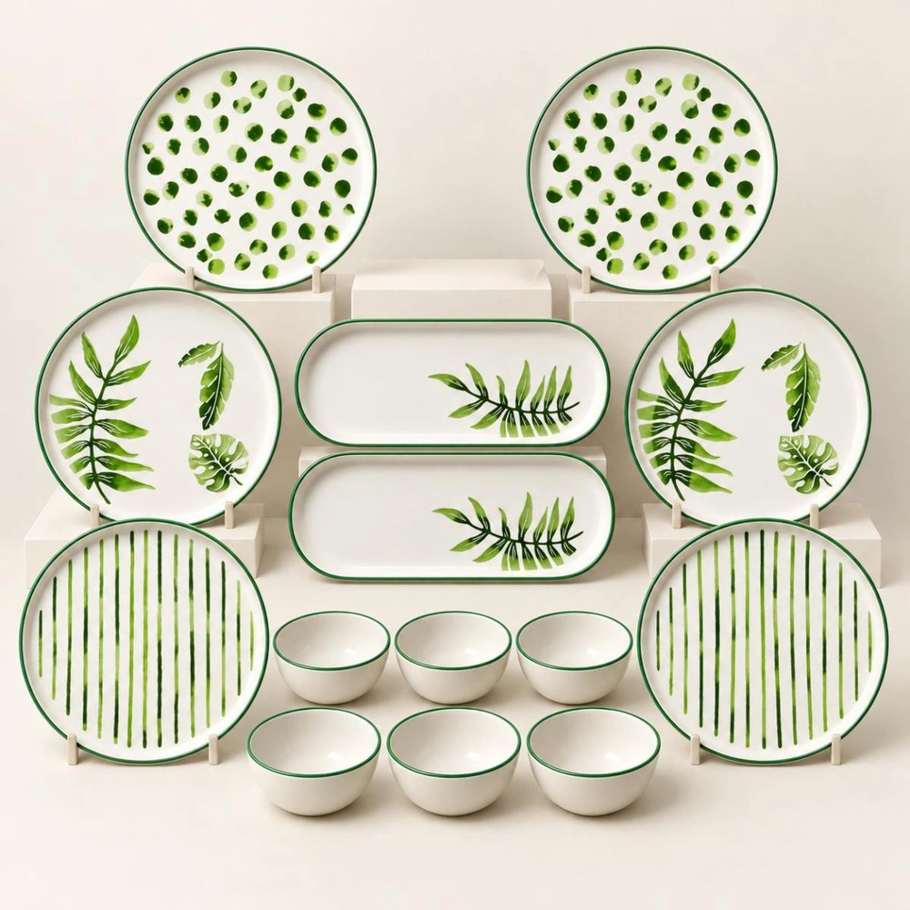 Vienev Art Botanik 14 Parça Stackable Kahvaltı Takımı Sunum Tabağı görseli 1