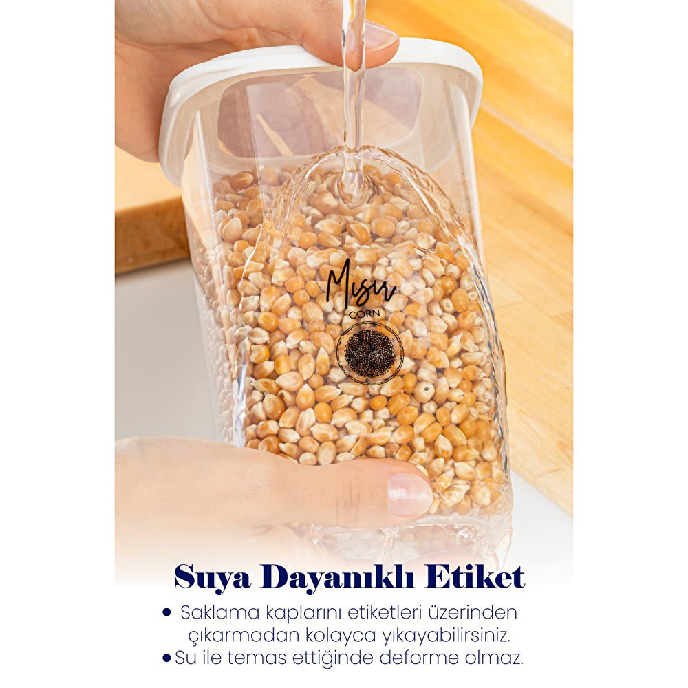 Vienev Siyah Serigrafi Etiketli Kaşıklı Foly Baharat Saklama Kabı 12'li Set Küçük Boy 0,55 Litre Beyaz görseli 2