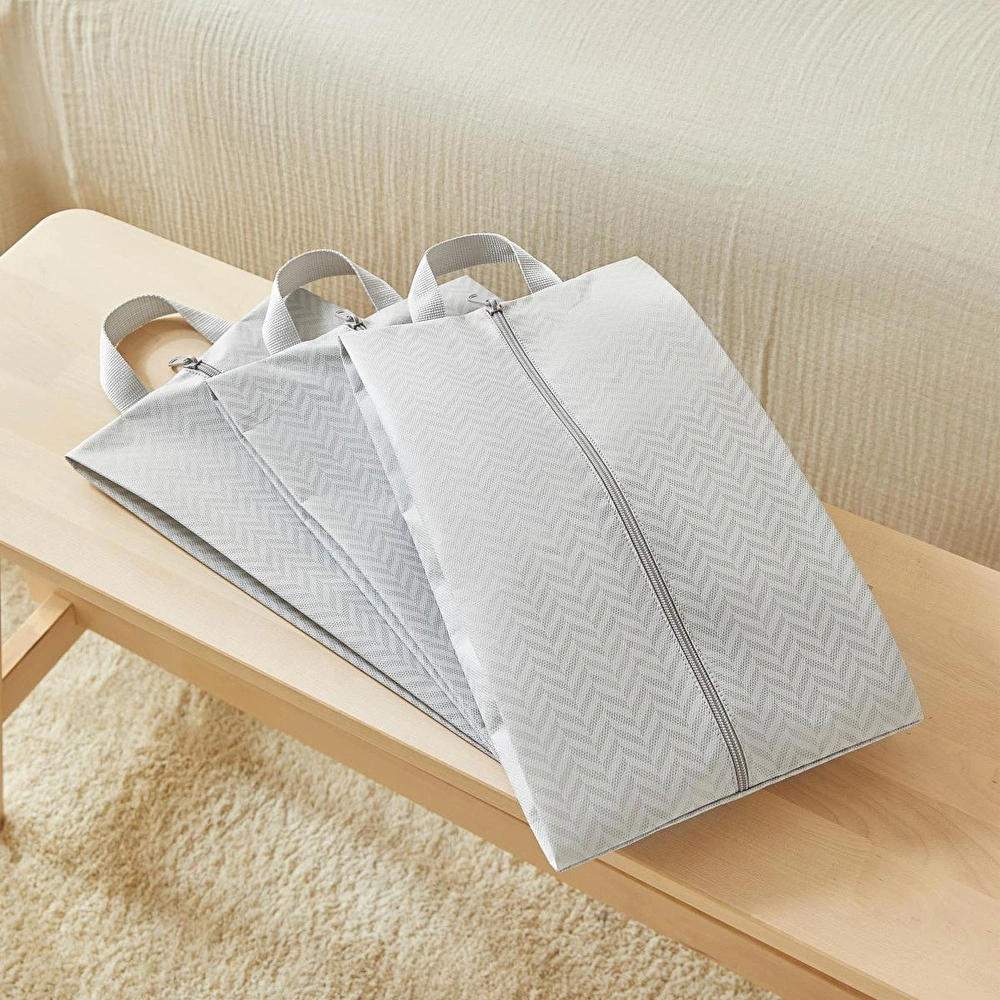 Ocean Home Textile 3'lü Gri Balıksırtı Ayakkabı Düzenleyici Taşıma Çantası Seti 22 X 40 X 9 Cm görseli 1