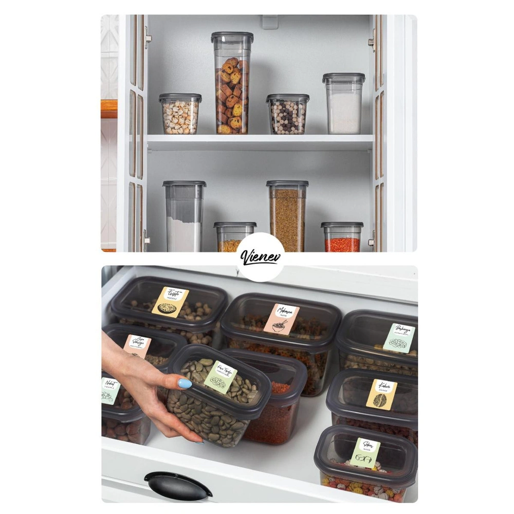 Vienev Renkli Etiketli 6lı Peggy Dikdörtgen Saklama Kabı Seti 3x(1500-1150 Ml) Antrasit görseli 5
