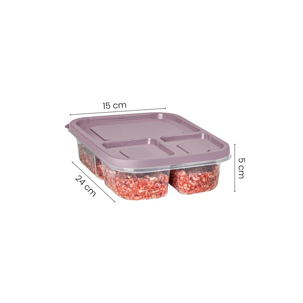Vienev 2'li 3 Bölmeli Dikdörtgen Saklama Kabı 1,15 Litre Pembe görseli 3