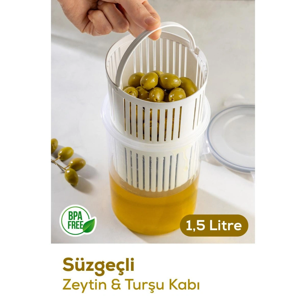Vienev Süzgeçli Saklama Kabı Zeytinlik Turşuluk 1,5 Litre görseli 1