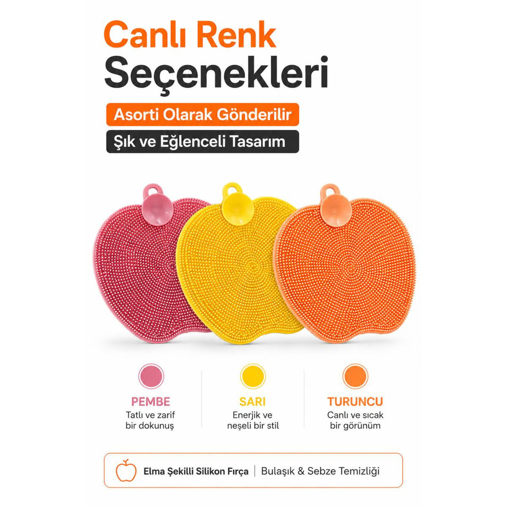 Vienev Elma Şekilli Çok Amaçlı Silikon Bulaşık Ve Sebze Yıkama Fırçası Karışık Renk | Temizlik Aparatı görseli 4