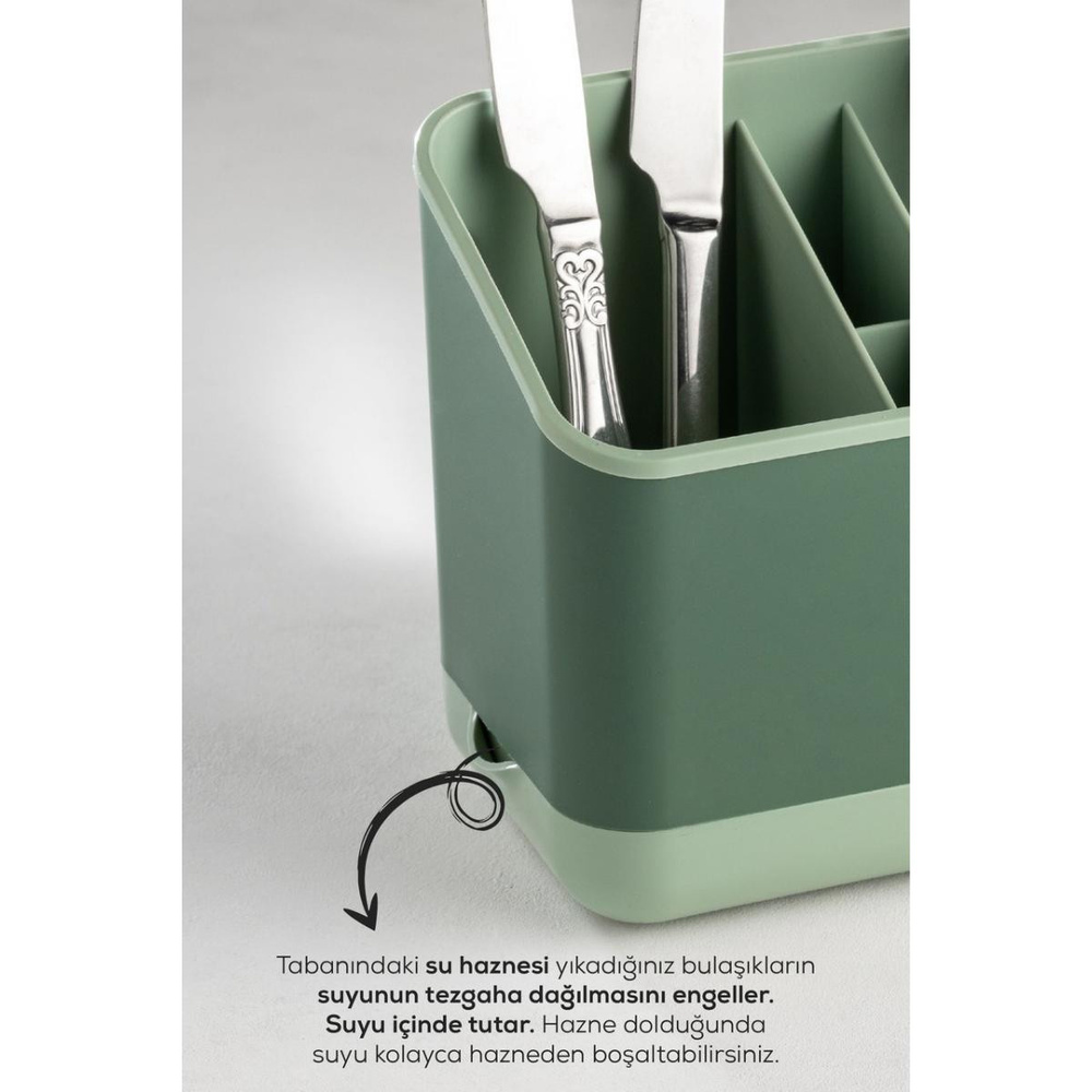 Vienev 2 Adet Tezgah Üstü Kaşık Düzenleyici 5 Bölmeli Organizer Kaşıklık Yeşil görseli 4