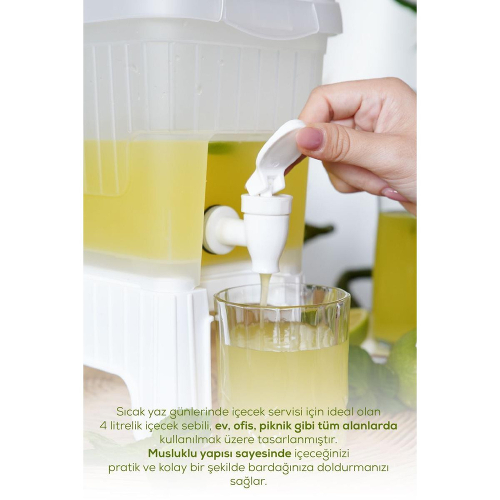 Vienev 4 Litre Su Limonata Meşrubat Sebili Beyaz görseli 3