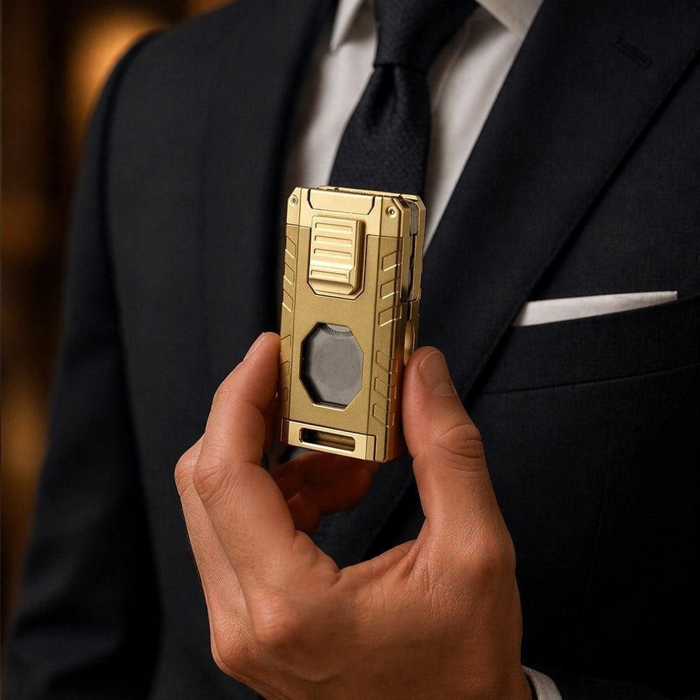 Coho Objet Coho Patron Triple Torch Brass Bıçaklı Puro Çakmağı görseli 6