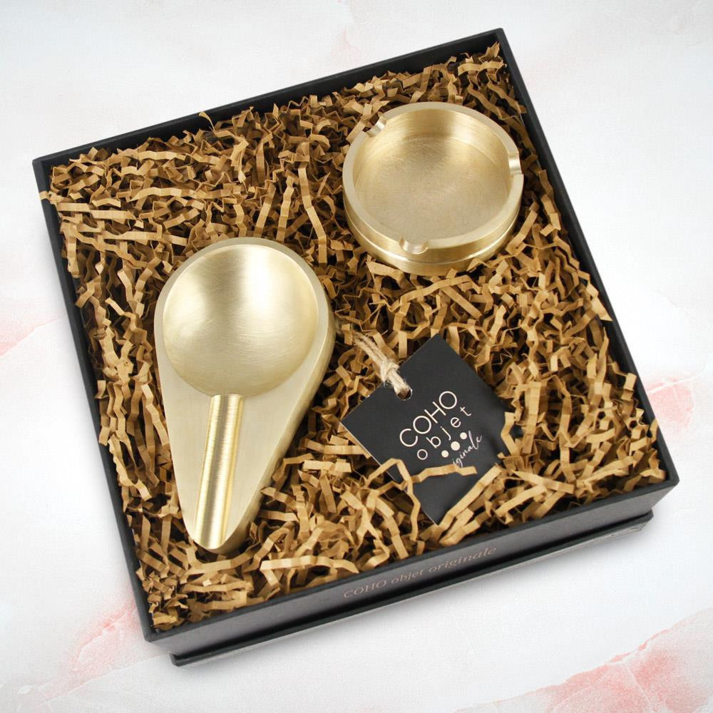 Coho Objet Coho Box Lux Döküm Pirinç İnce Puroluk & Küllük Seti görseli 3