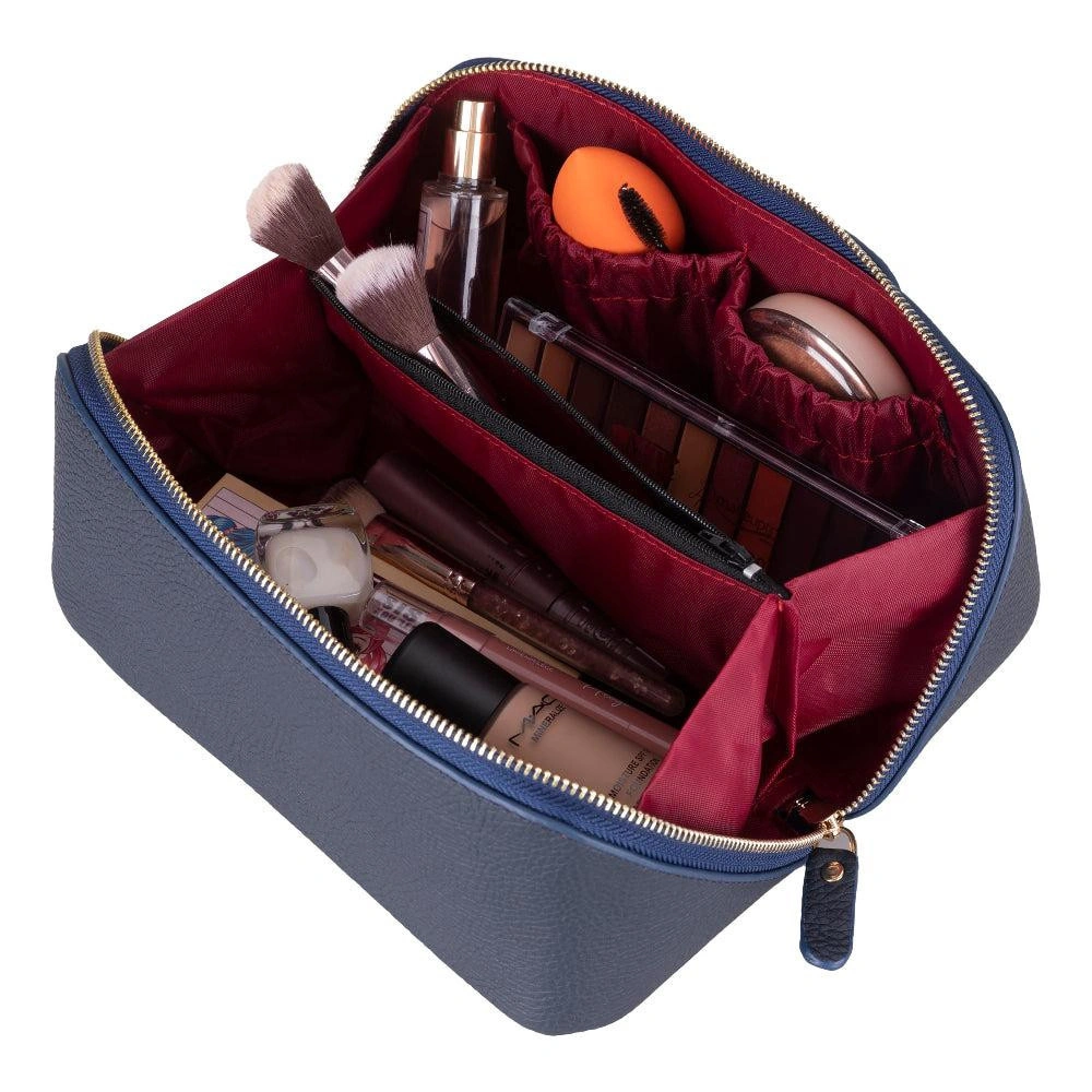 Bloominbag Ella Terra Navy Deri Seyahat Ve Makyaj Çantası görseli 3