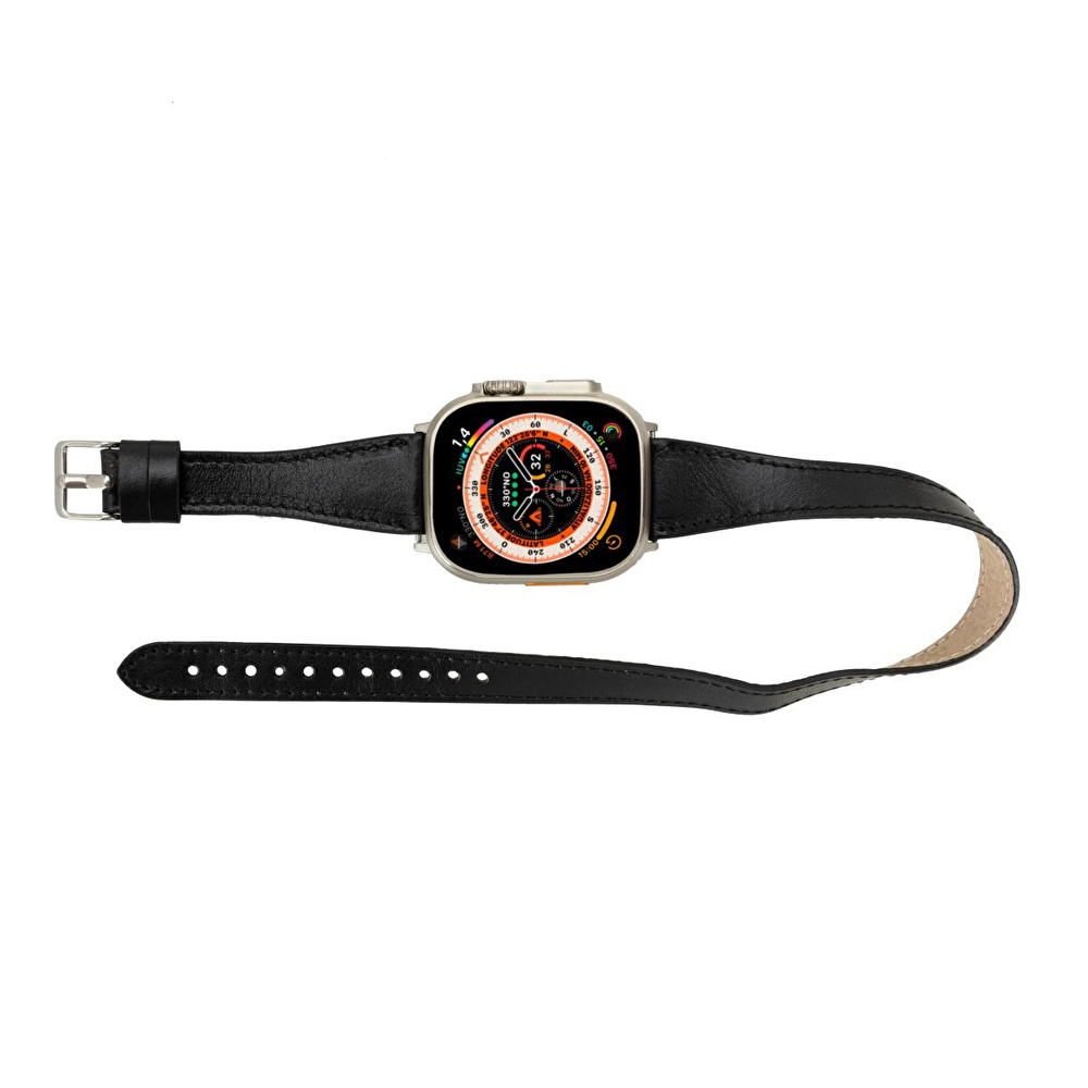 Bloominbag Alpine Slim Double Tour Noir Black Hakiki Deri Apple Watch Kordonu - 44/45/46/49mm görseli 4