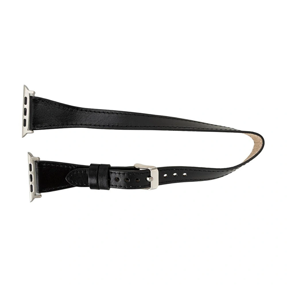 Bloominbag Alpine Slim Double Tour Noir Black Hakiki Deri Apple Watch Kordonu - 44/45/46/49mm görseli 3
