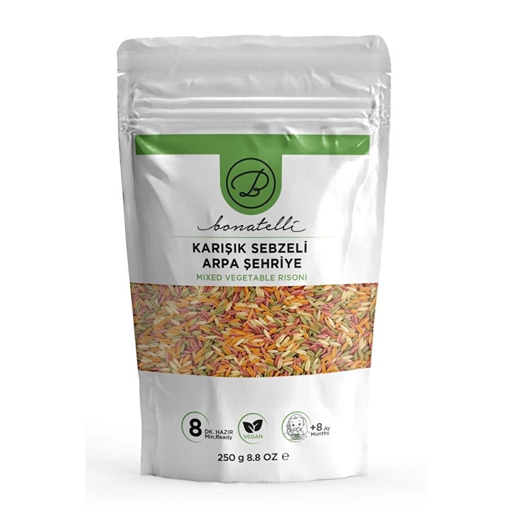 Bonatelli Karışık Sebzeli Arpa Şehriye 250 G | Bebek Makarna +8 Ay görseli 1