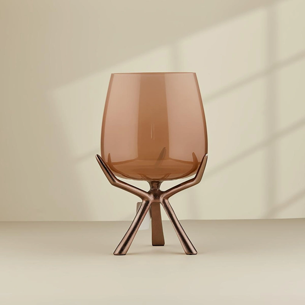 Cornella Gınger Saten Bronz Ayaklı Cam Şamdan Orta Ağız:14 Cm X Boy:30 Cm görseli 1