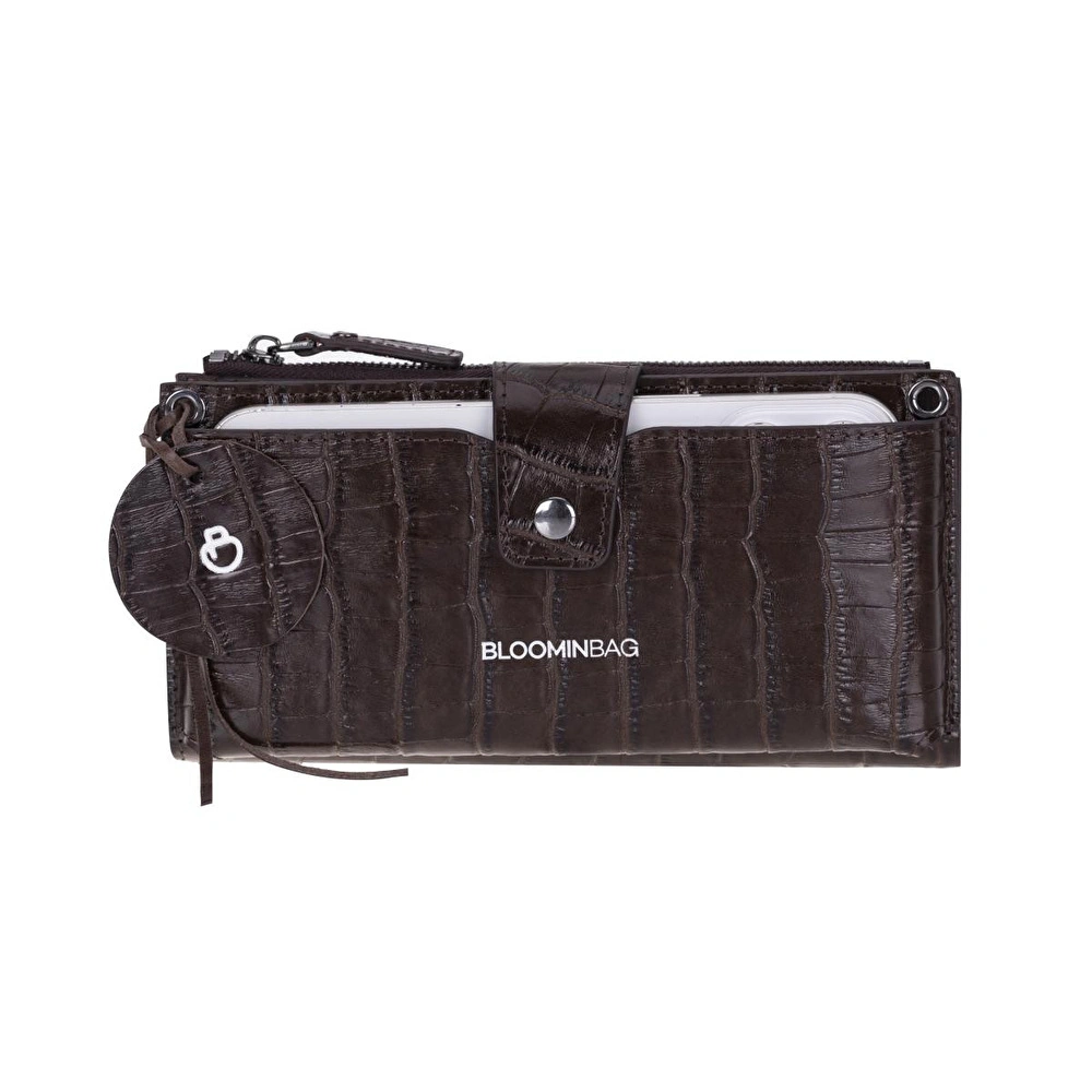 Bloominbag Mocha Croco Lozan Hakiki Süet Çapraz Askılı Telefon Bölmeli Cüzdan Çanta görseli 1