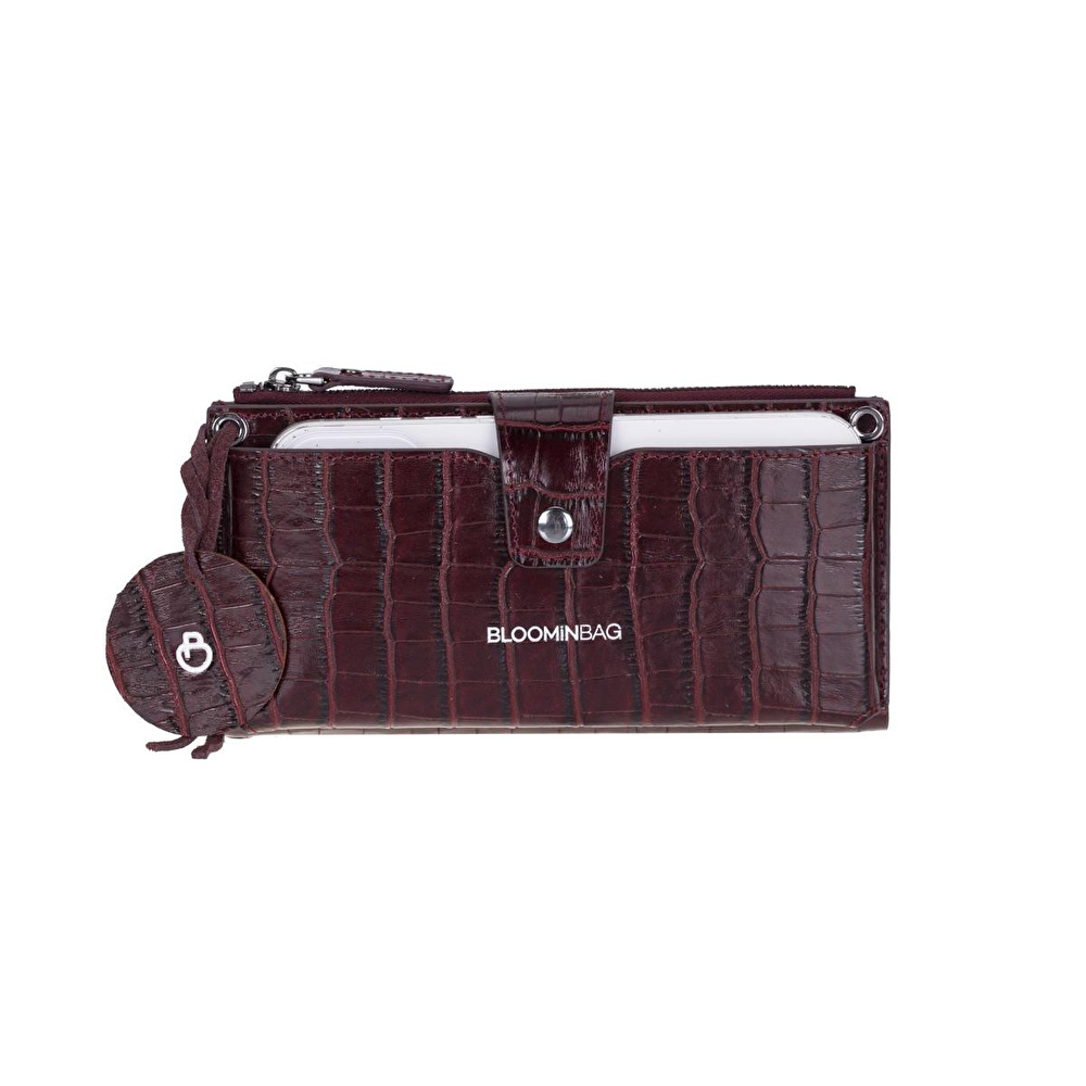 Bloominbag Burgundy Croco Lozan Hakiki Süet Çapraz Askılı Telefon Bölmeli Cüzdan Çanta görseli 1