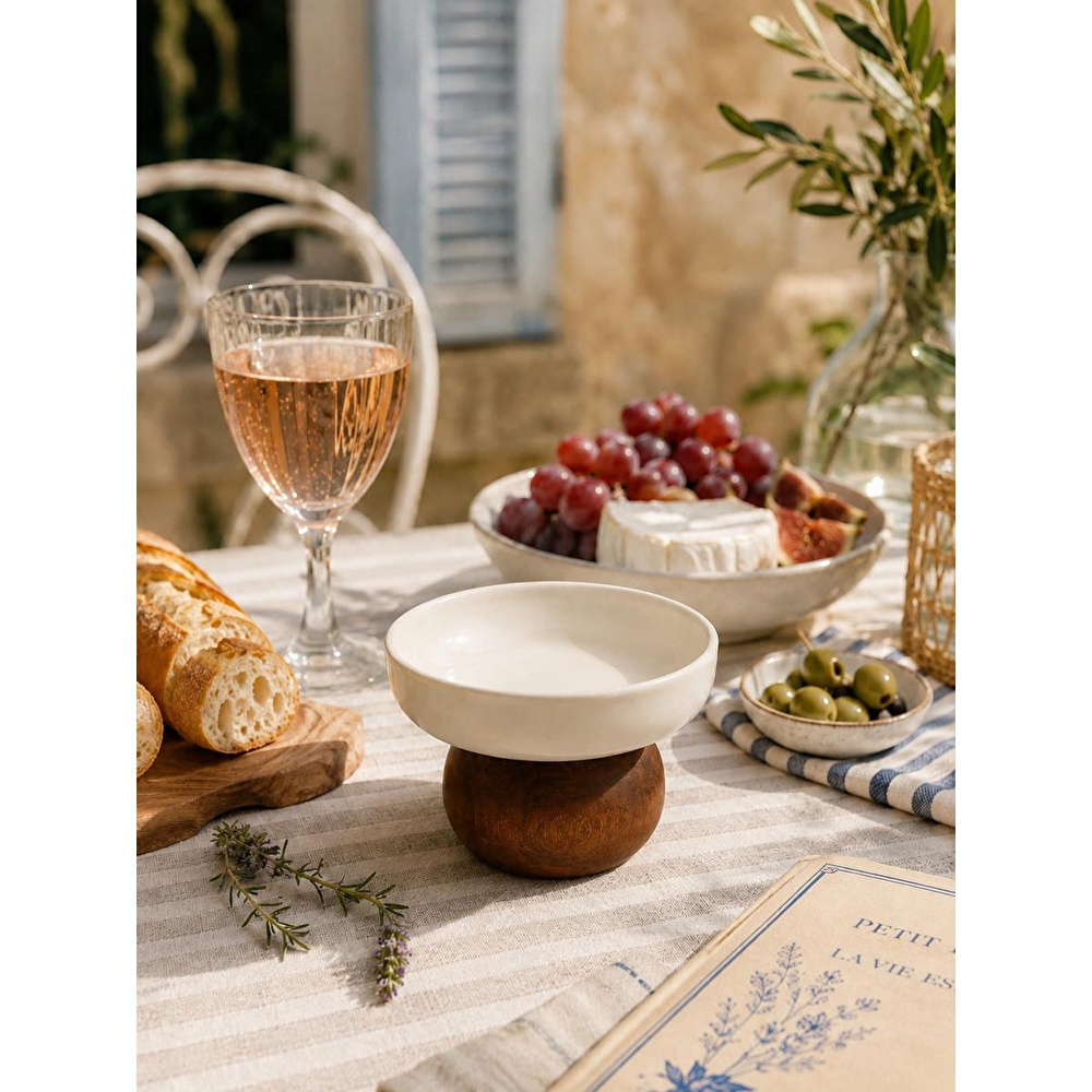 Beige & Stone Ahşap Ayaklı Seramik Sunumluk Kase 11,5 Cm Dondurma Çerezlik Kahvaltılık Sosluk görseli 4