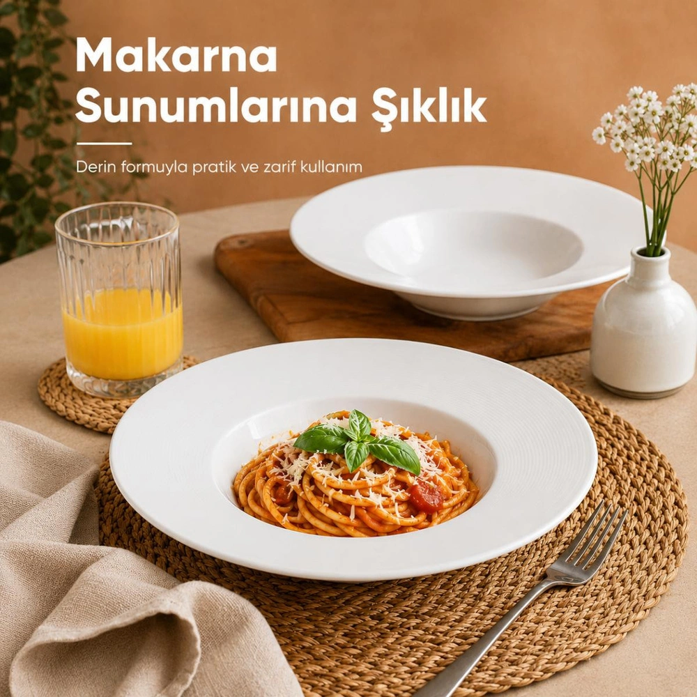 Vienev 2'li Porselen Çukur Makarna Tabağı 28 Cm görseli 2