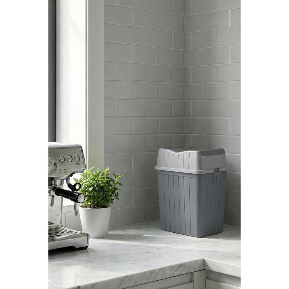Vienev Çift Kapaklı Çöp Kovası 5 Lt Antrasit- Banyo Mutfak görseli 3