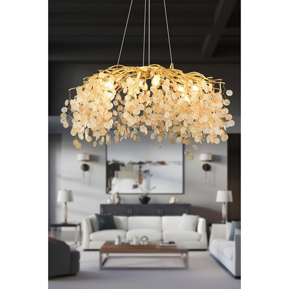 Apliqa Masal 80'lık Yuvarlak Gold Kristal Taşlı Modern, Oturma Odası, Salon Avize görseli 1