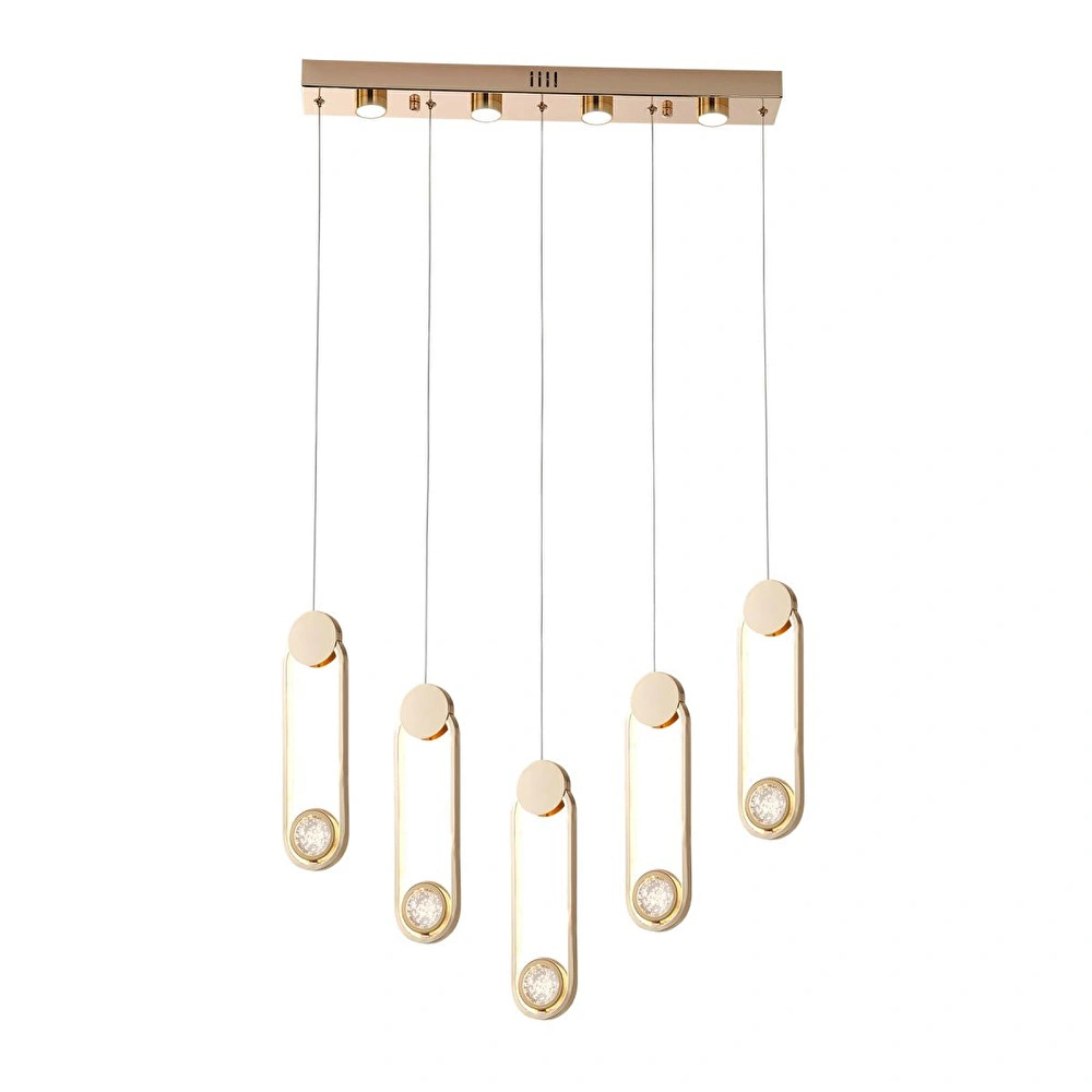Apliqa Beckett 5'li Sıralı Kristal Top Başlıklı Gold Sarkıt Led Avize görseli 2
