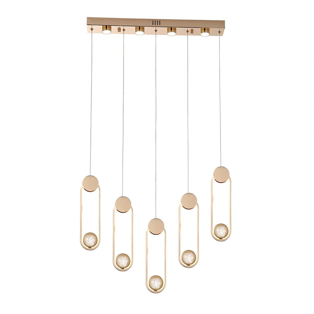 Apliqa Beckett 5'li Sıralı Kristal Top Başlıklı Gold Sarkıt Led Avize görseli 4