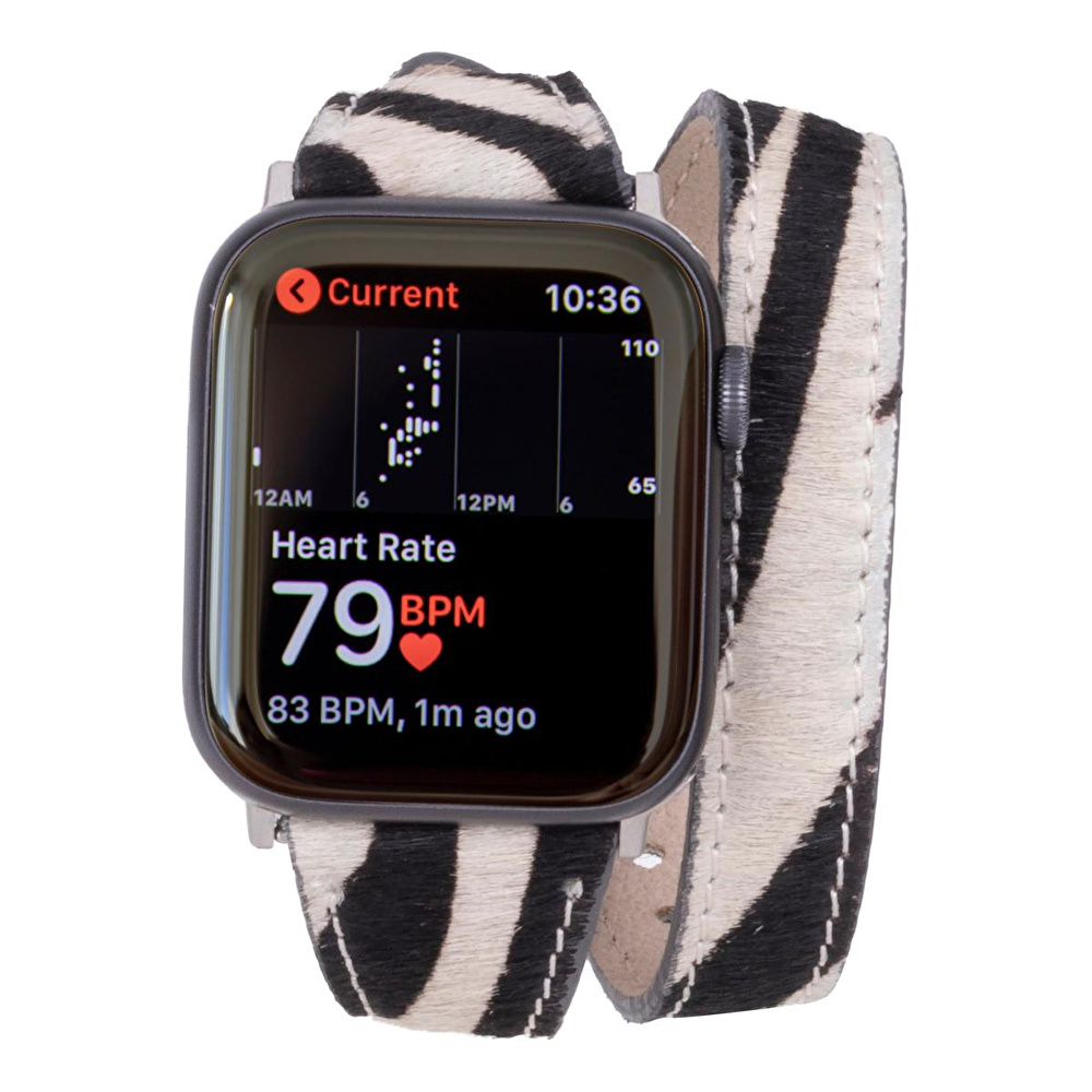 Bloominbag Bloomband Wild Zebra Slim Double Tour Leather Apple Watch Band - 44/45/46/49mm görseli 1
