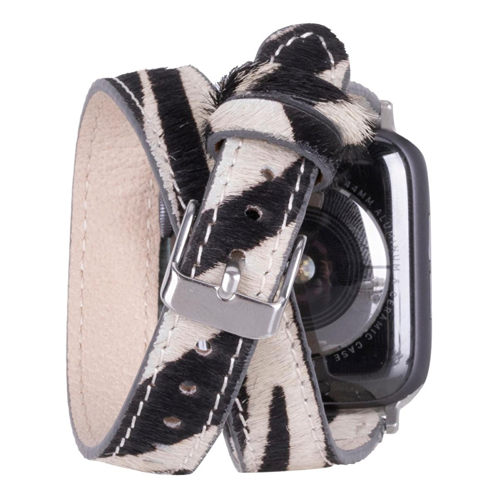 Bloominbag Bloomband Wild Zebra Slim Double Tour Leather Apple Watch Band - 44/45/46/49mm görseli 2