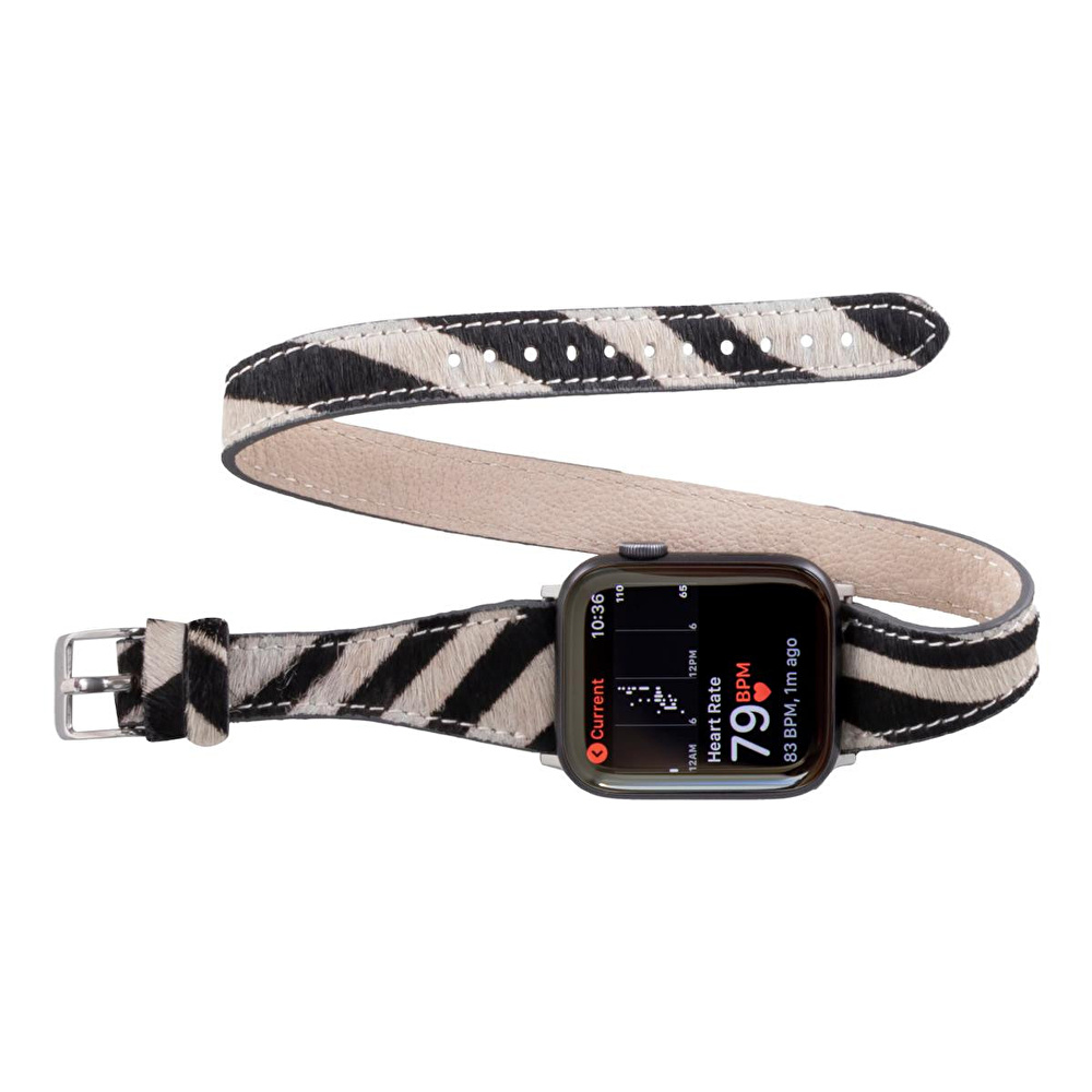 Bloominbag Bloomband Wild Zebra Slim Double Tour Leather Apple Watch Band - 44/45/46/49mm görseli 3