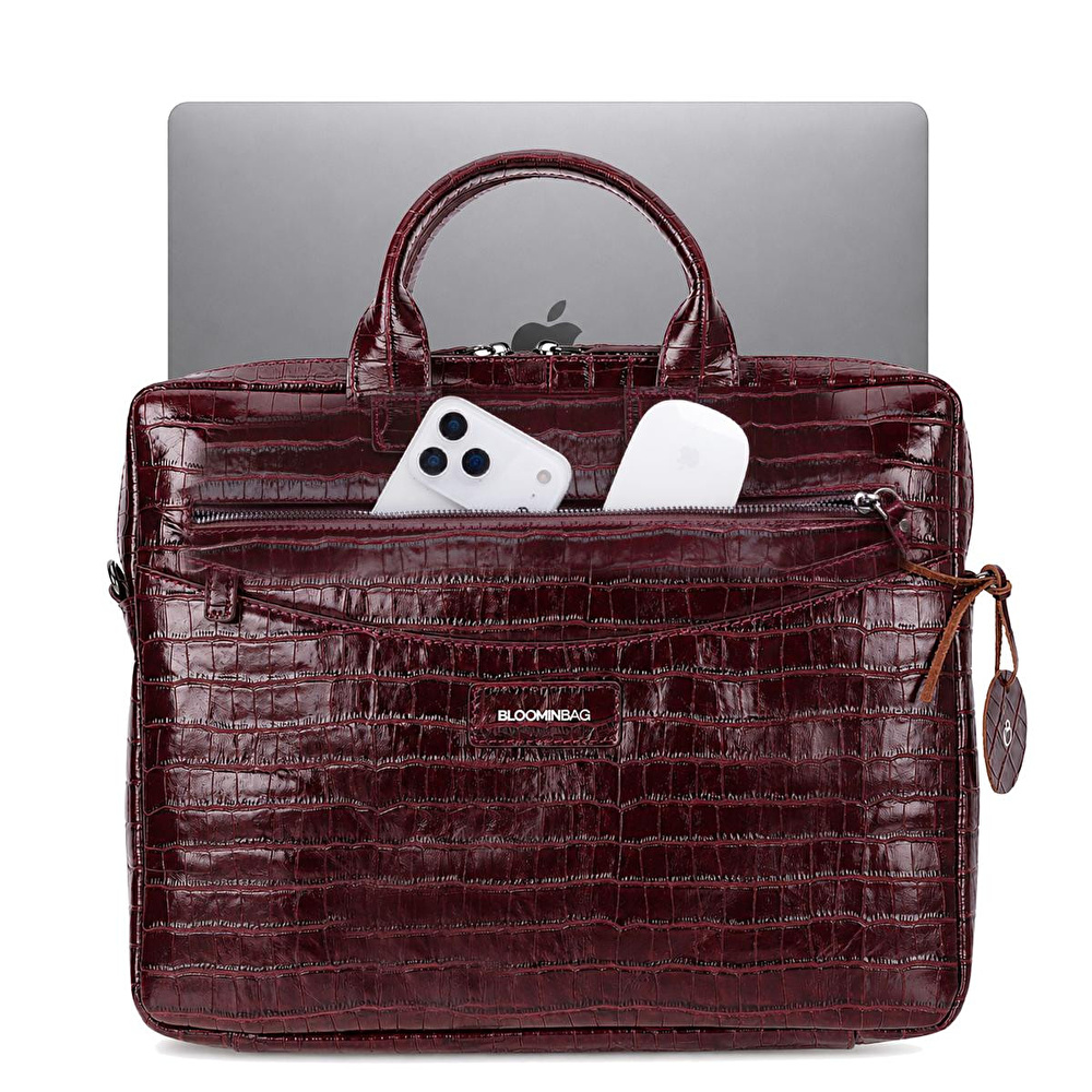 Bloominbag Burgundy Croco Hakiki Deri 13-14 Inç Macbook/laptop Çantası görseli 3