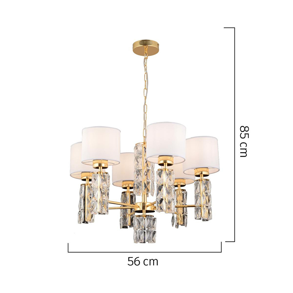 Apliqa Darell 6'lı Beyaz Şapkalı Gold Kristalli Taşlı Modern Tasarım Kristal Salon Avize görseli 5