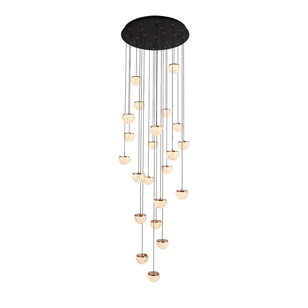 Apliqa Derem 22'li Siyah Gold 200 Watt Yuvarlak Kristal Taşlı Salon Led Sarkıt Avize görseli 2