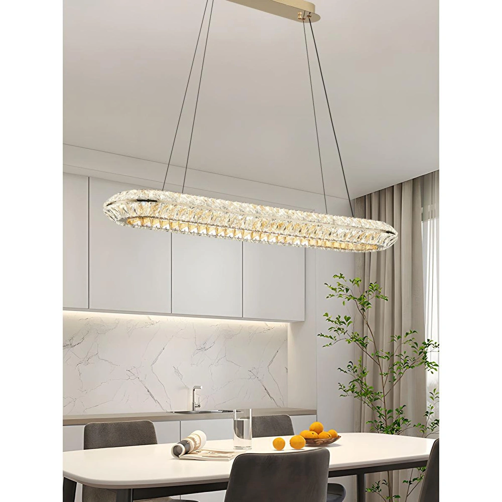 Apliqa Kyler Sıralı Gold 120 Watt Kristalli 3 Renkli Led Sarkıt Avize görseli 1