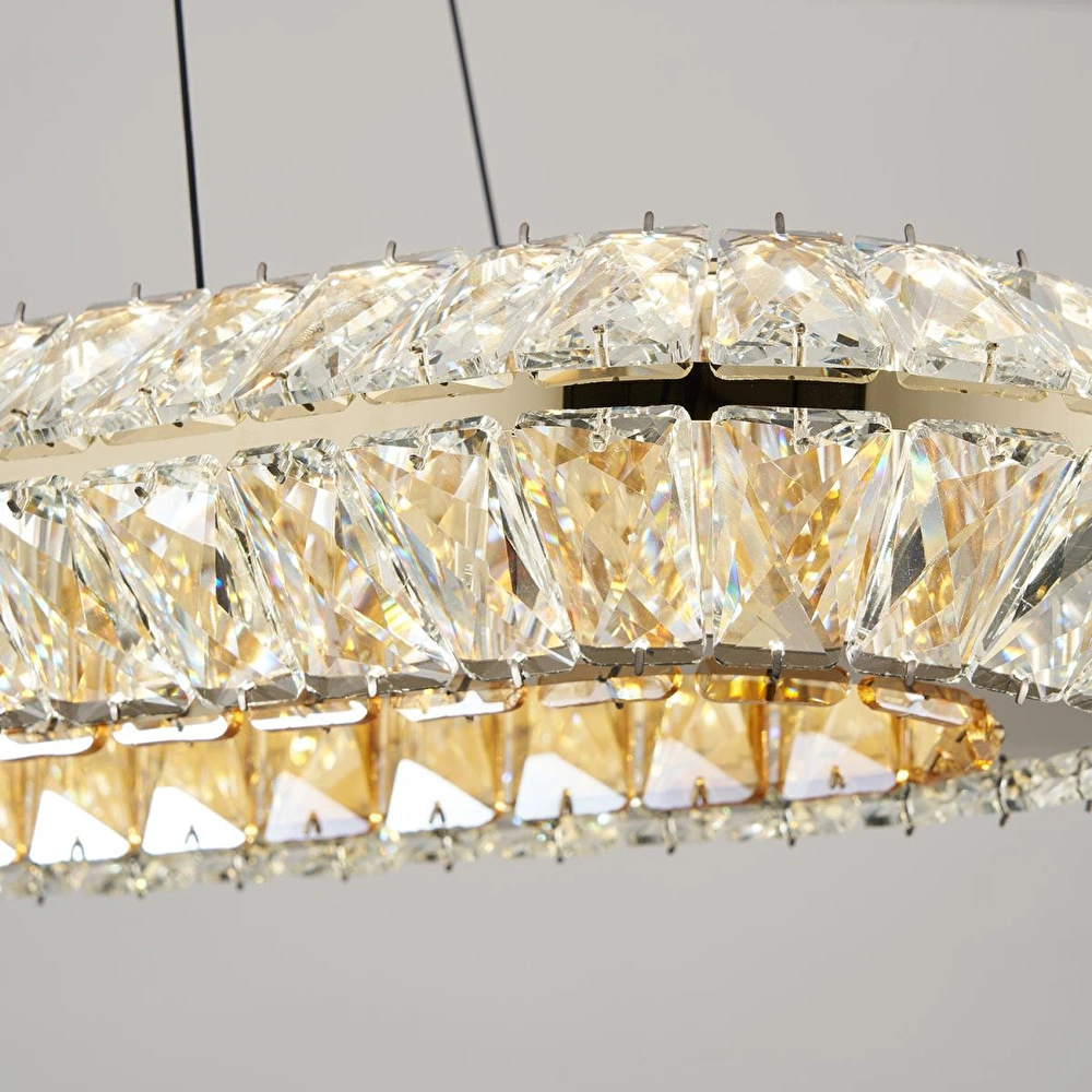Apliqa Kyler Sıralı Gold 120 Watt Kristalli 3 Renkli Led Sarkıt Avize görseli 4