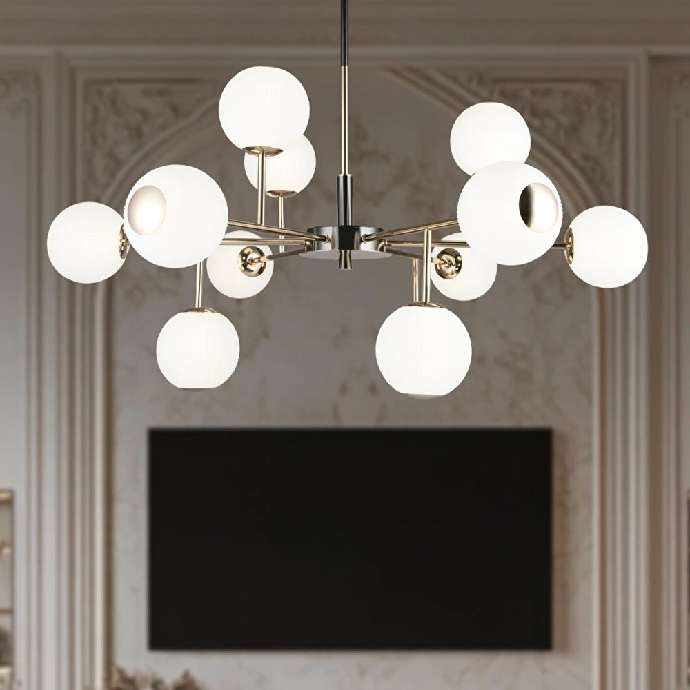 Apliqa Sofia 12'li Siyah Gold 100 Watt Yuvarlak Modern Oturma Odası, Salon Avize görseli 1